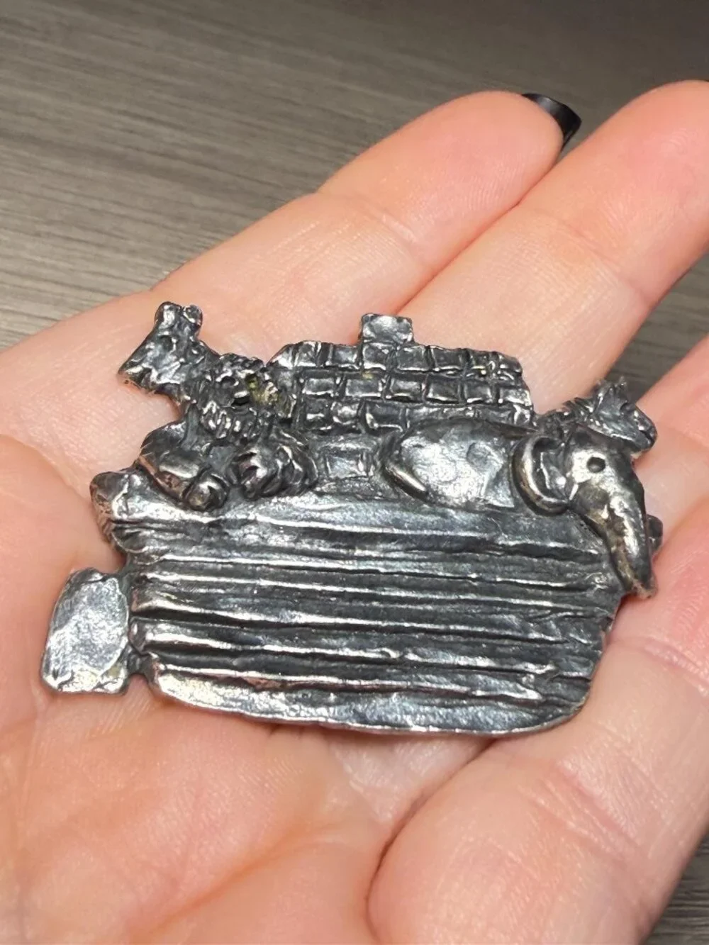 Sheridan Vintage Noahs Ark Brooch Animals Pewter Silver Tone 2”